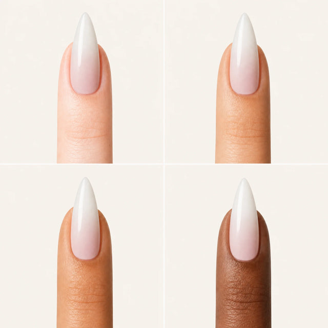 Lacquer Press-On Nails, Stiletto Long — Grille 4 doigts (4 carnations, crème)