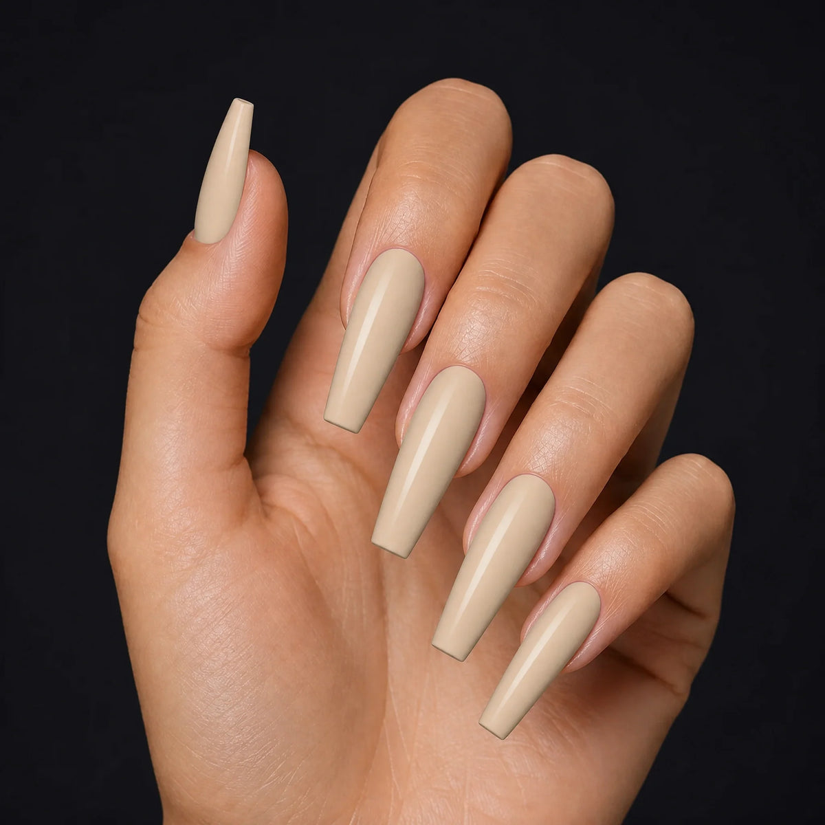 Latte Press-On Nails, Long Coffin