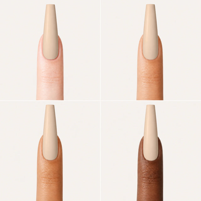 Latte Press-On Nails, Long Coffin — Grille 4 doigts (4 carnations, crème)