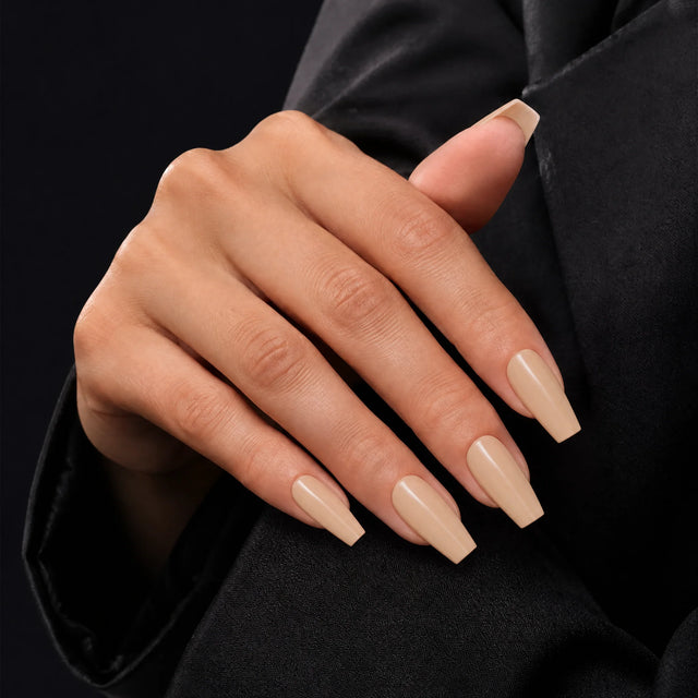 Latte Press-On Nails, Medium Coffin