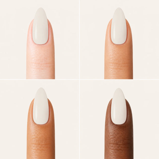 Milk Glaze Press-On Nails, Medium Almond — Grille 4 doigts (4 carnations, crème)