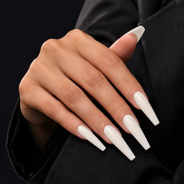 Milk Glaze Press-On Nails, Long Coffin