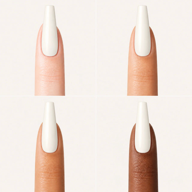 Milk Glaze Press-On Nails, Long Coffin — Grille 4 doigts (4 carnations, crème)