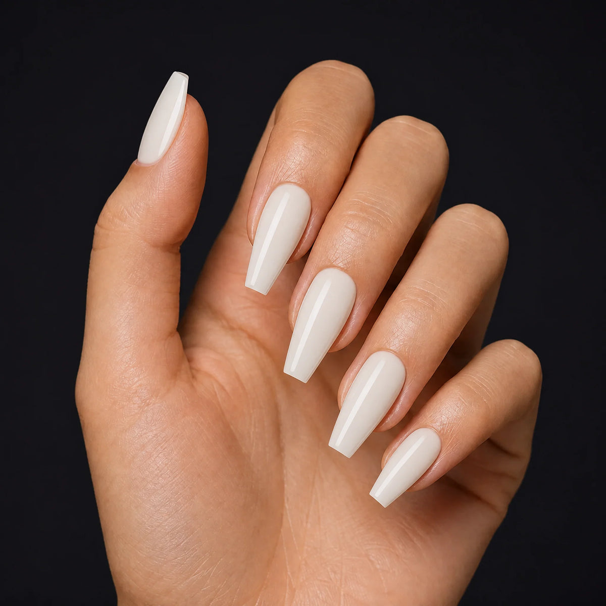 Milk Glaze Press-On Nails, Medium Coffin