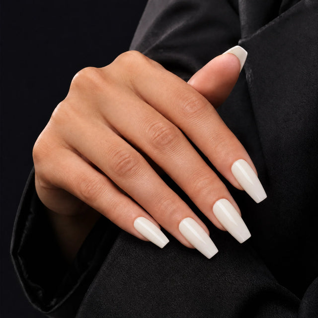 Milk Glaze Press-On Nails, Medium Coffin