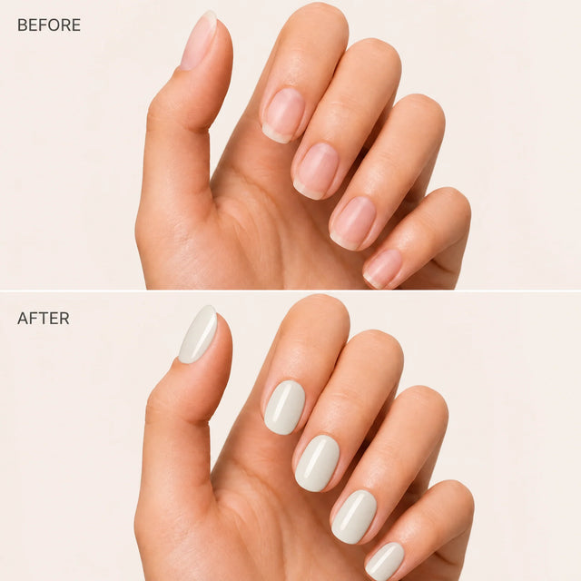 Milk Glaze Press-On Nails, Short Oval — Before / After (fond crème)