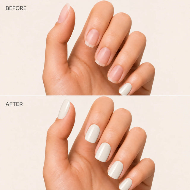 Milk Glaze Press-On Nails, Short Square — Before / After (fond crème)