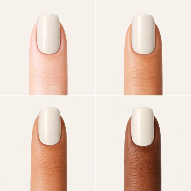 Milk Glaze Press-On Nails, Short Square — Grille 4 doigts (4 carnations, crème)