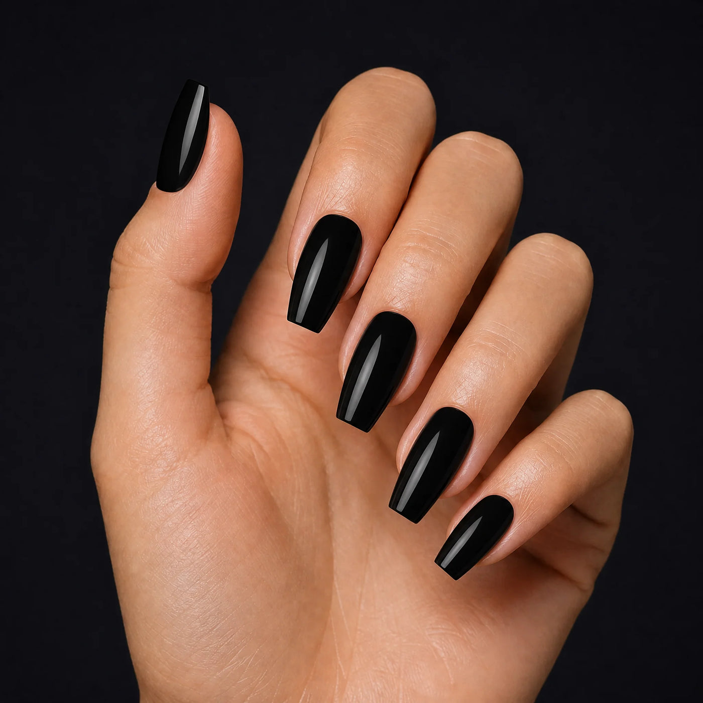 Noir Press-On Nails, Medium Coffin