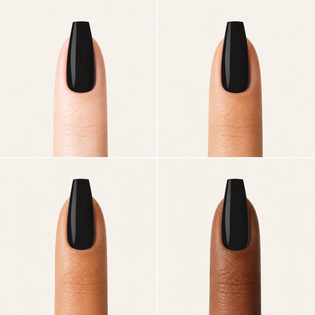 Noir Press-On Nails, Medium Coffin — Grille 4 doigts (4 carnations, crème)