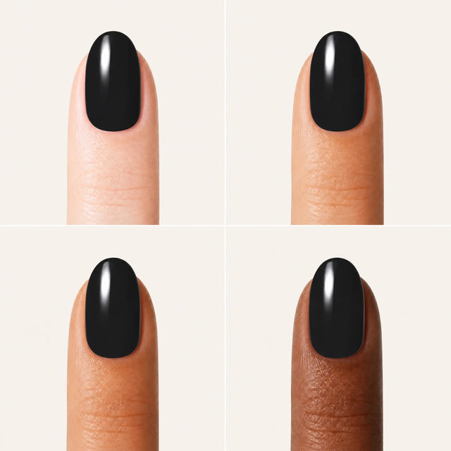 Noir Press-On Nails, Short Oval — Grille 4 doigts (4 carnations, crème)