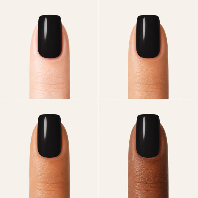 Noir Press-On Nails, Short Square — Grille 4 doigts (4 carnations, crème)
