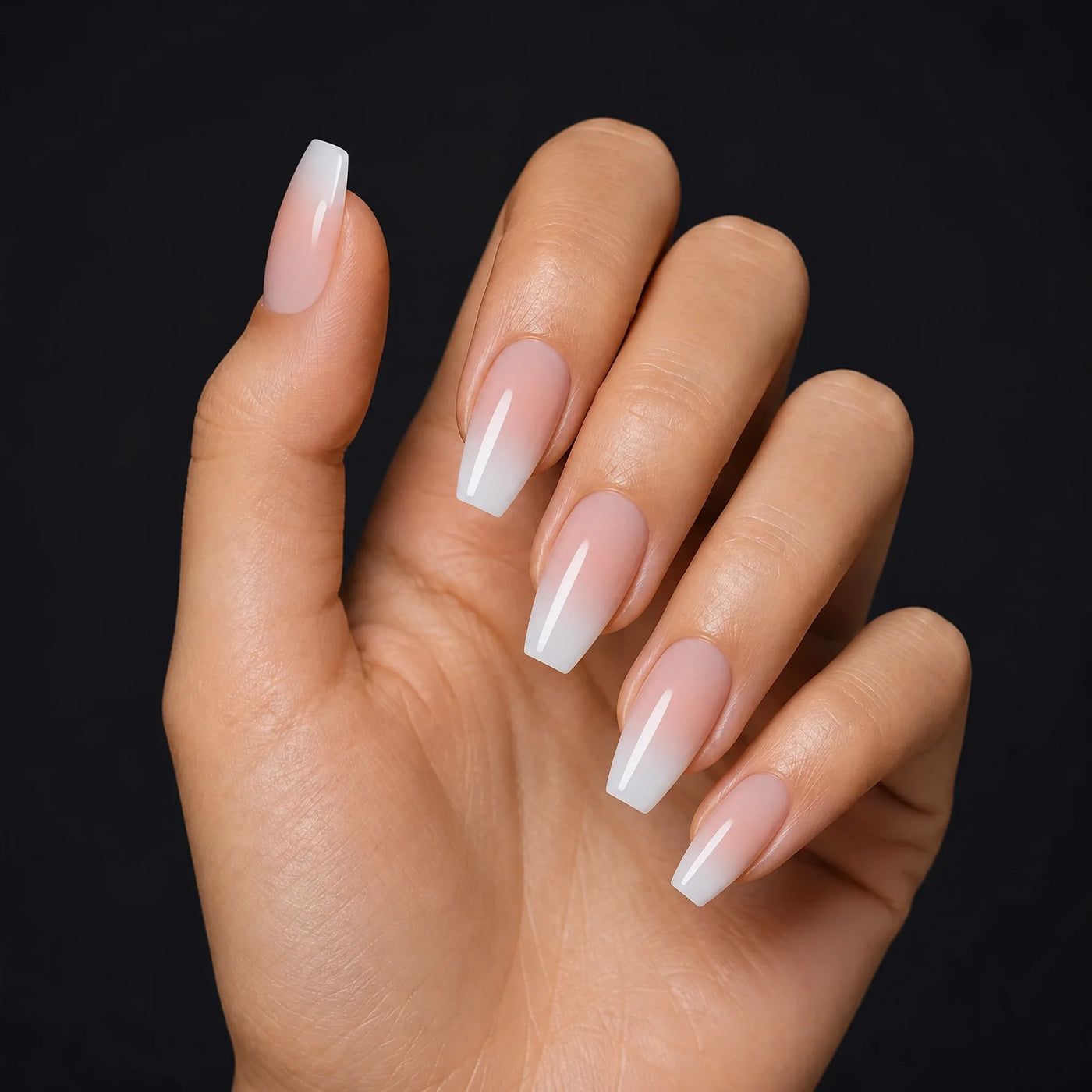 Milk Ombre Press-On Nails, Coffin Medium