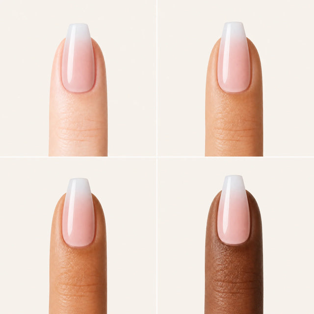 Ombre Ballerina Press-On Nails, Coffin Medium — Grille 4 doigts (4 carnations, crème)
