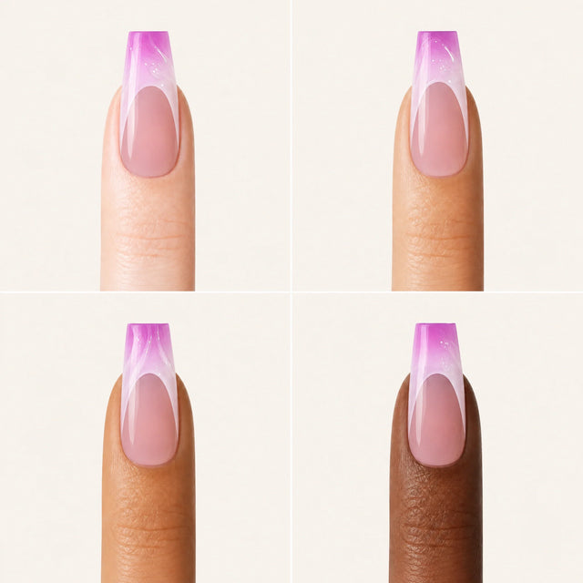 Orchid Ombre Press-On Nails, Coffin Long — Grille 4 doigts (4 carnations, crème)