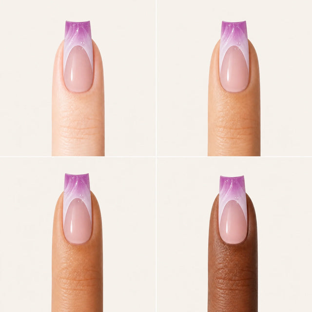 Orchid Ombre Press-On Nails, Coffin Long — Grille 4 doigts (4 carnations, crème)