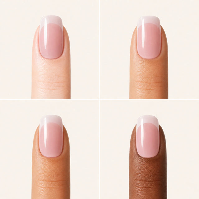 Rose French Press-On Nails, Square Short — Grille 4 doigts (4 carnations, crème)