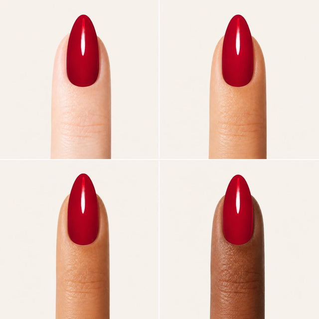 Rouge Press-On Nails, Medium Almond — Grille 4 doigts (4 carnations, crème)