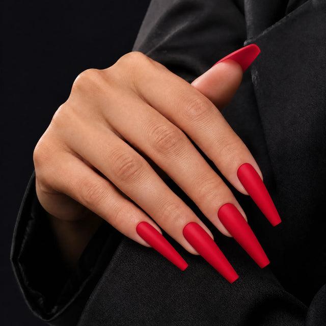 Rouge Press-On Nails, Long Coffin