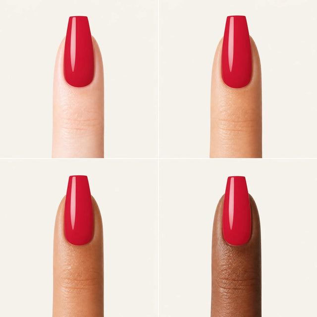 Rouge Press-On Nails, Medium Coffin — Grille 4 doigts (4 carnations, crème)