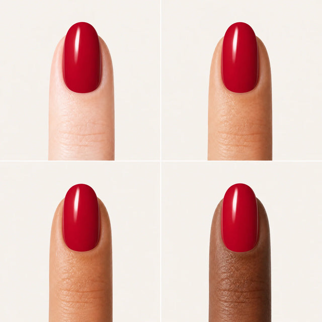 Rouge Press-On Nails, Short Oval — Grille 4 doigts (4 carnations, crème)