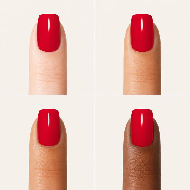 Rouge Press-On Nails, Short Square — Grille 4 doigts (4 carnations, crème)