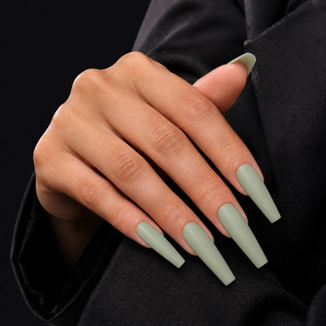 Sage Press-On Nails, Long Coffin