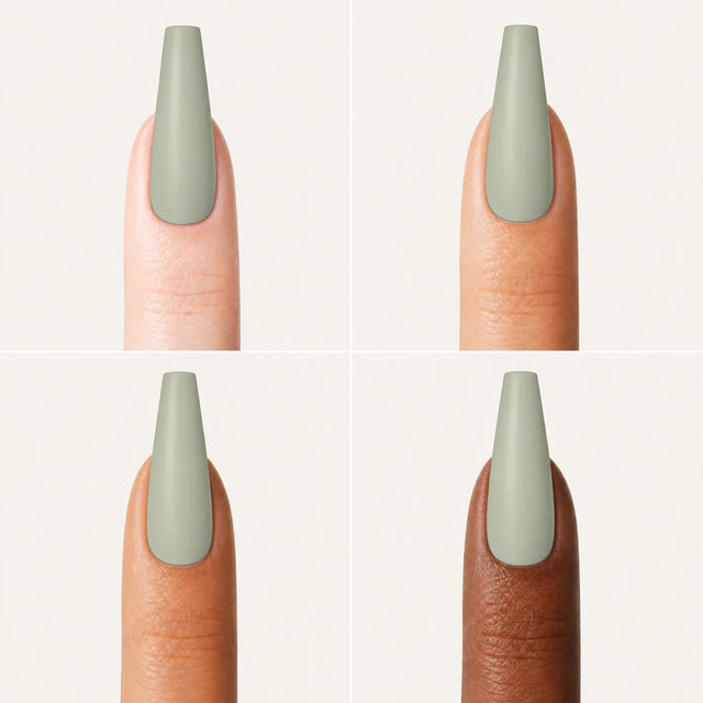 Sage Press-On Nails, Long Coffin — Grille 4 doigts (4 carnations, crème)