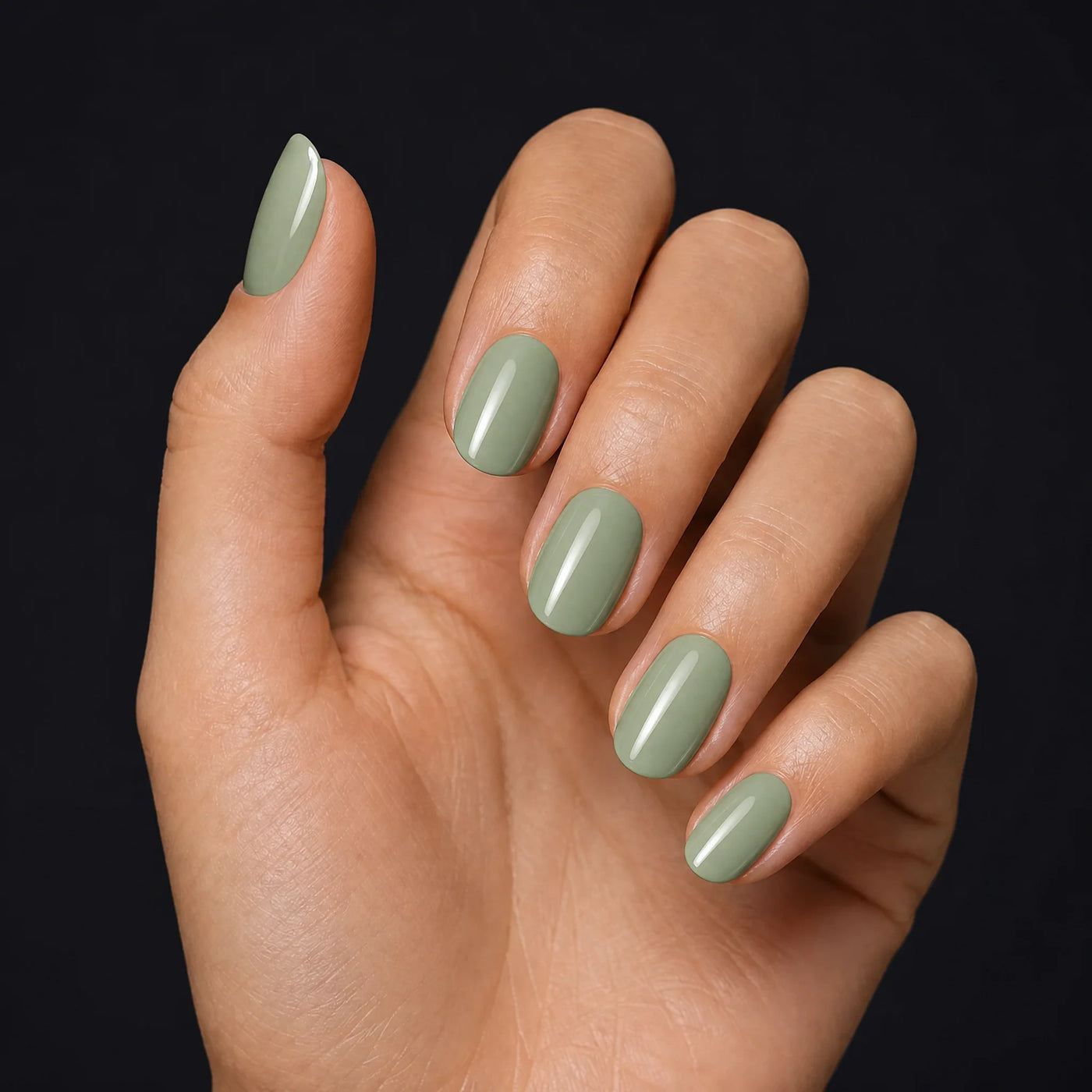 Sage Press-On Nails, Short Oval