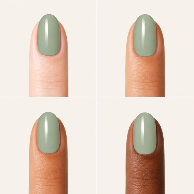 Sage Press-On Nails, Short Oval — Grille 4 doigts (4 carnations, crème)