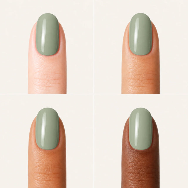 Sage Press-On Nails, Short Oval — Grille 4 doigts (4 carnations, crème)