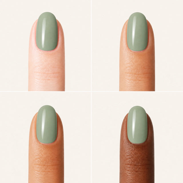 Sage Press-On Nails, Short Oval — Grille 4 doigts (4 carnations, crème)