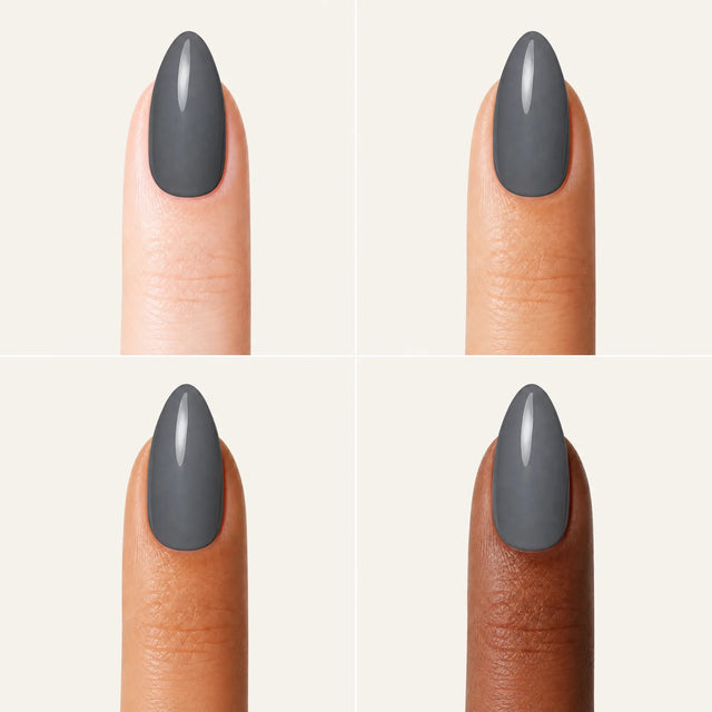 Slate Press-On Nails, Medium Almond — Grille 4 doigts (4 carnations, crème)