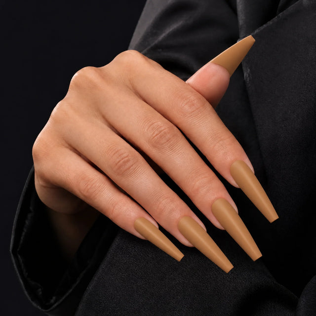 Toffee Press-On Nails, Long Coffin