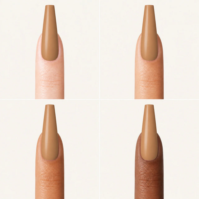 Toffee Press-On Nails, Long Coffin — Grille 4 doigts (4 carnations, crème)