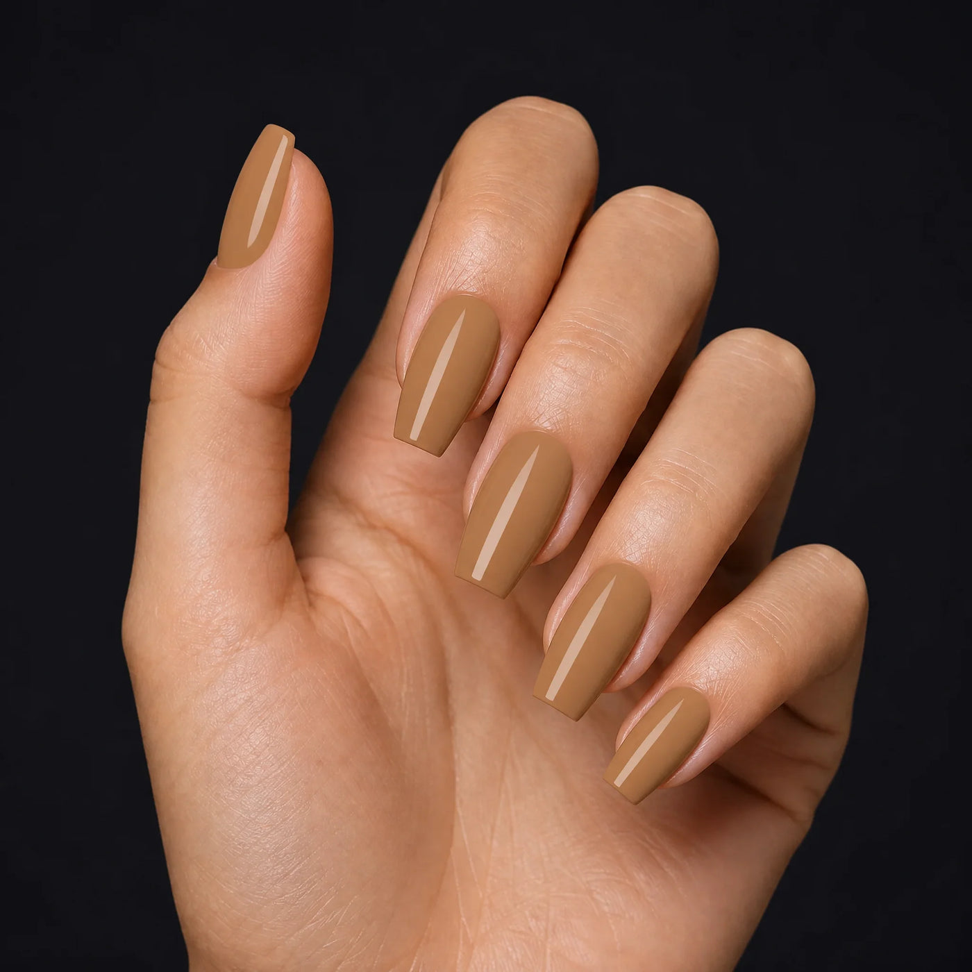 Toffee Press-On Nails, Medium Coffin
