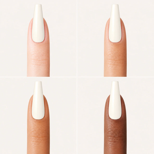 Vanilla Press-On Nails, Long Coffin — Grille 4 doigts (4 carnations, crème)