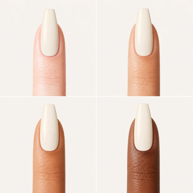 Vanilla Press-On Nails, Medium Coffin — Grille 4 doigts (4 carnations, crème)
