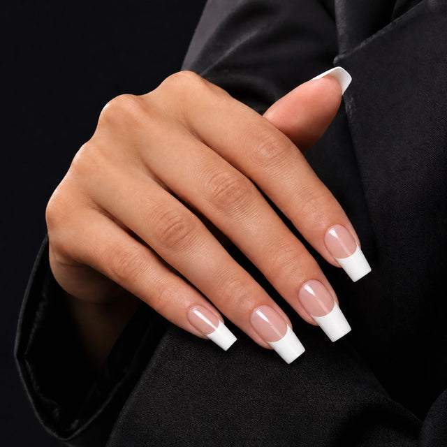 White Tip Press-On Nails, Coffin Medium