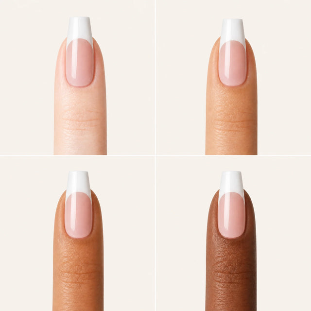 White Tip Press-On Nails, Coffin Medium — Grille 4 doigts (4 carnations, crème)