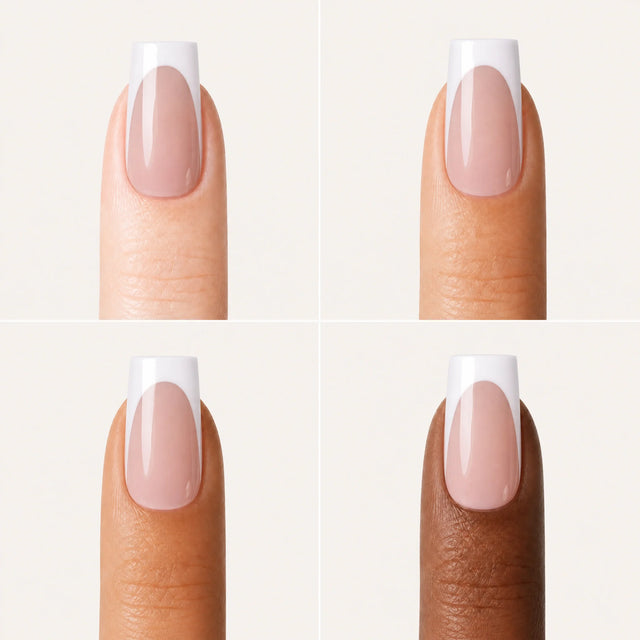 Wide French Press-On Nails, Square Long — Grille 4 doigts (4 carnations, crème)