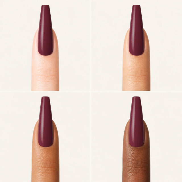 Wine Press-On Nails, Long Coffin — Grille 4 doigts (4 carnations, crème)