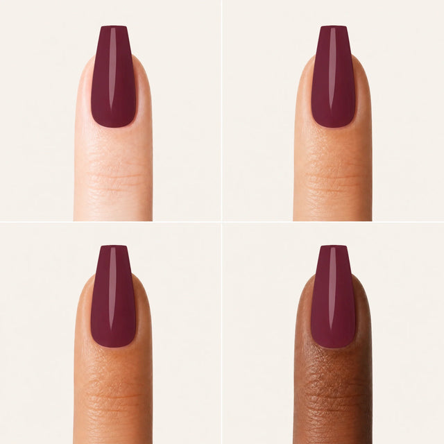 Wine Press-On Nails, Medium Coffin — Grille 4 doigts (4 carnations, crème)