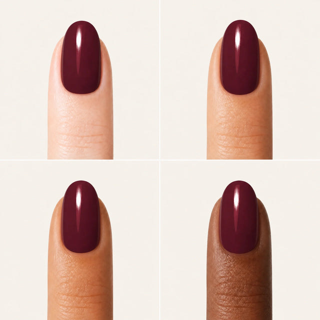 Wine Press-On Nails, Short Oval — Grille 4 doigts (4 carnations, crème)