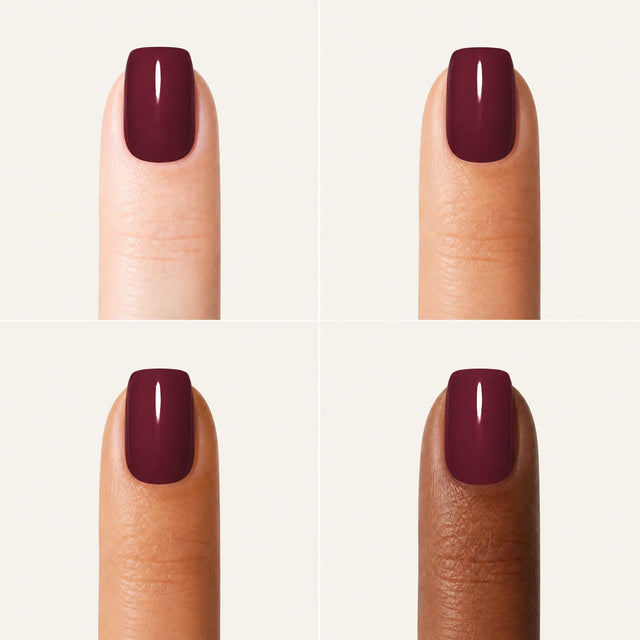 Wine Press-On Nails, Short Square — Grille 4 doigts (4 carnations, crème)